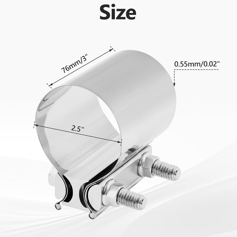 BIGREAT 2.5'' Inch Exhaust Clamp, 2 1/2 Inch Butt Joint Seal Band Sleeve Coupler - Universal for Exhaust System, 2PCS Polished T304 Stainless Steel - Image 4
